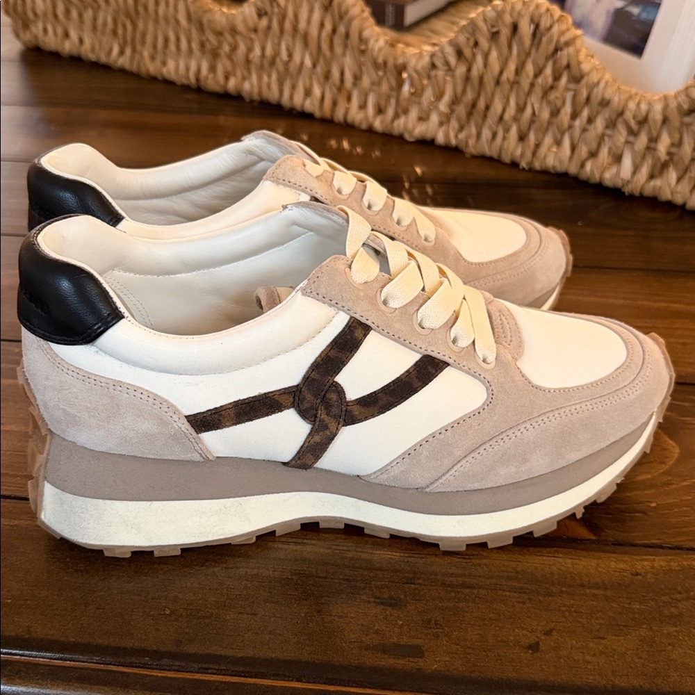 Veronica Beard Chiffon Leopard Retro Sneaker - Beige/White - Picture 5 of 7